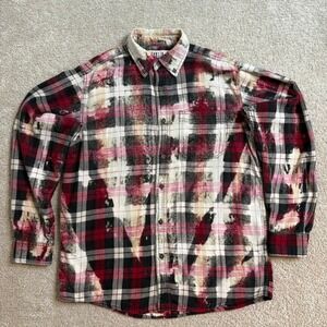 Franklin Flannels Bleach Dye Plaid Adult  Flannel Shirt Button Up Small